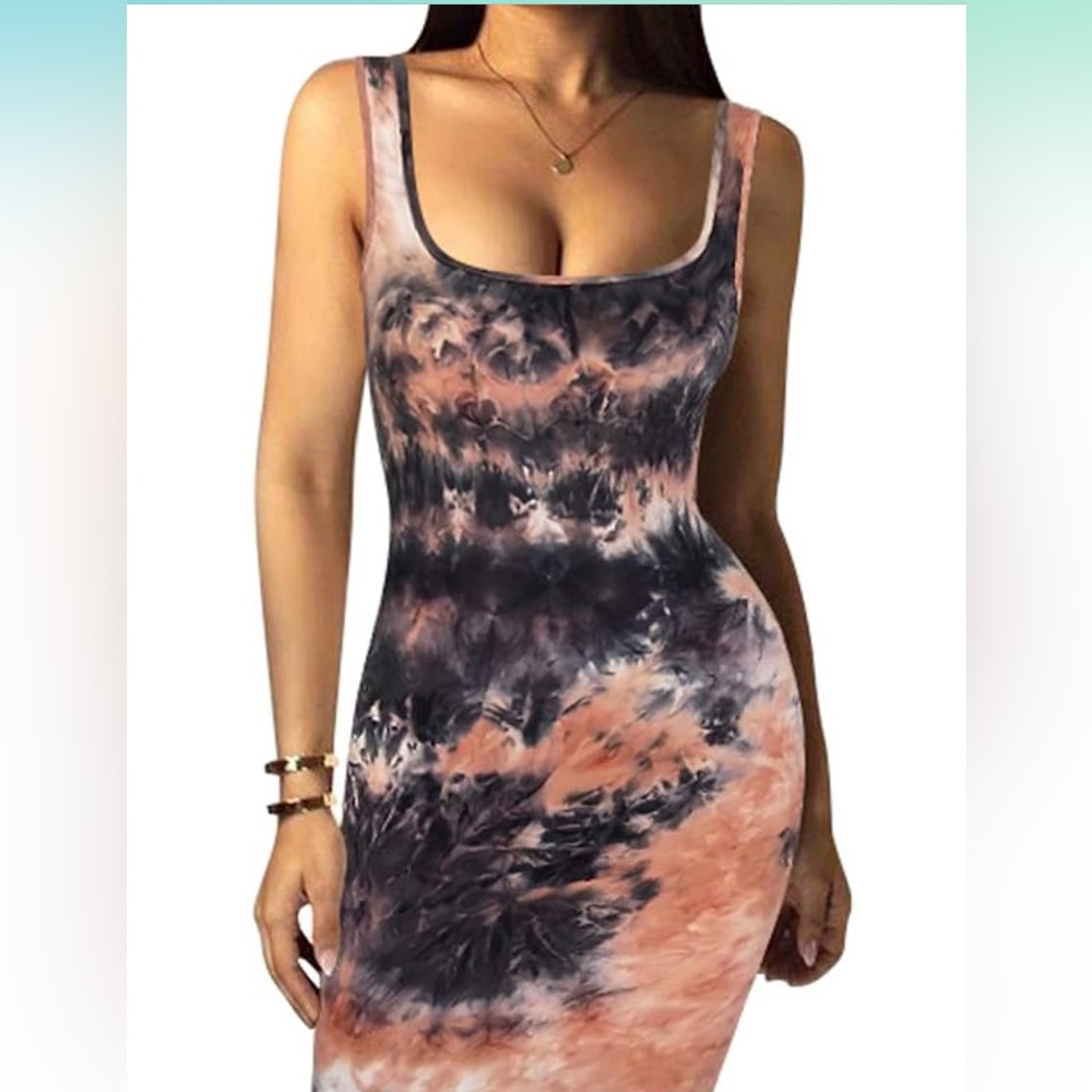 Amazon Tie-Dye Midi Dress in Pink and Black